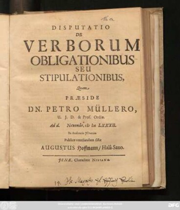 Disputatio De Verborum Obligationibus Seu Stipulationibus