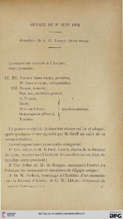 Séance du 1er juin 1894: présidence S. E. Yacoub Artin Pacha