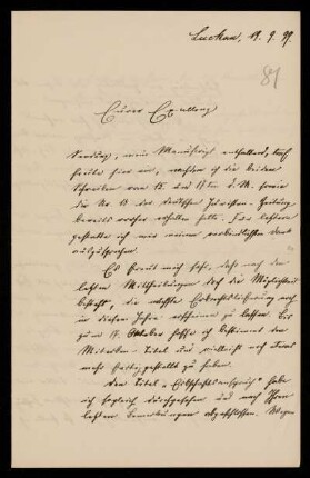 81: Brief von Friedrich Ritgen an Gottlieb Planck, Luckau (Landkreis Dahme-Spreewald), 19.9.1899