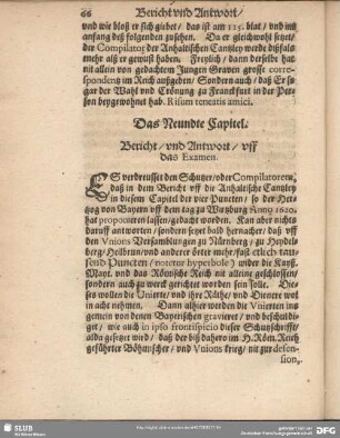 Das Neundte Capitel. Bericht, und Antwort uff das Examen