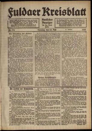 Ausgabe vom Dienstag, den 29. Juli 1919.