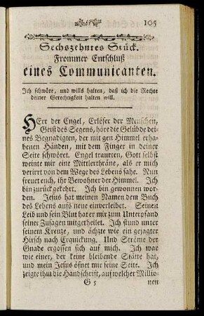 Sechszehntes Stück. Frommer Entschluß eines Communicanten.