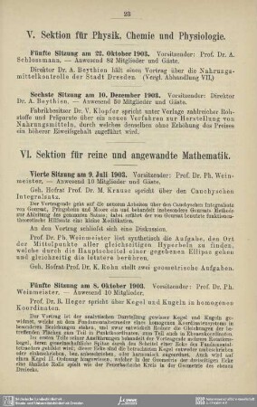 V. Section für Physik, Chemie und Physiologie