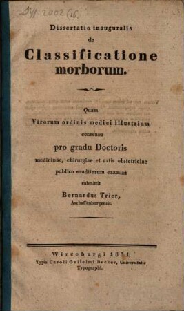 Diss. inaug. de classificatione morborum