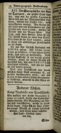 Anderer Absatz. Kurze Nachricht von Teutschland.