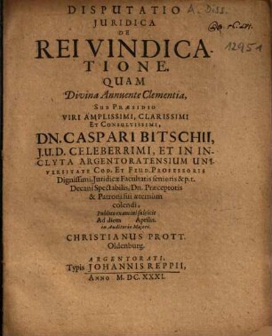 Disputatio Iuridica De Rei Vindicatione