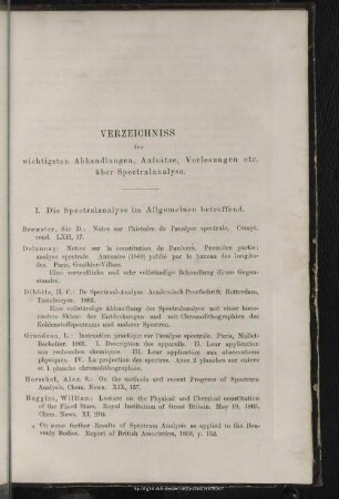 Verzeichniss der wichtigsten Abhandlungen, Aufsätze, Vorlesungen etc. über Spectralanalyse