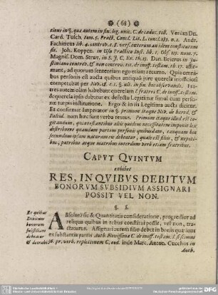 Caput Quintum exhibet Res, In Quibus Debitum Bonorum Subsidium Assignari Possit Vel Non