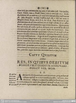 Caput Quintum exhibet Res, In Quibus Debitum Bonorum Subsidium Assignari Possit Vel Non