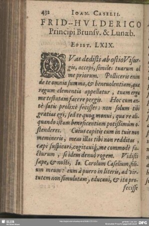 Frid. Hulderico Principi Brunsv. & Lunaeb. Epist. LXIX.