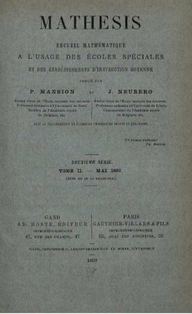 DEUXIÈME SÈRIE. TOME II - MAI 1892.