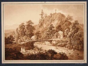 Die Brücke über die Tepl (Teplá) beim Johannisfelsen in Böhmen (früherer Titel: Die Egerbrücke bei Karlsbad)