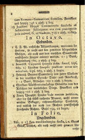 In Folio. Ungebunden. - In Quarto. Ungebunden.