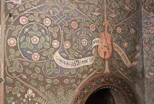 Ranken- und Blumenornamente mit Spruchband: "Minne ist zwier herzen wonne"
