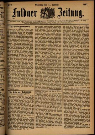 Ausgabe vom Dienstag, den 11. Januar 1887.