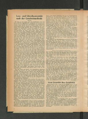 Lese- und Schreibunterricht nach der Ganzheitmethode