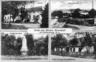 Rothenburg/O.L.-Nieder-Neundorf. Pappenfabrik u.a. Ansichten, Ansichtskarte, um 1920, Repro (RA Görlitz Postkartensammlung)