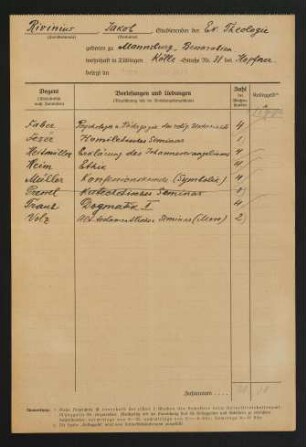 Vorlesungen Sommerhalbjahr 1924
