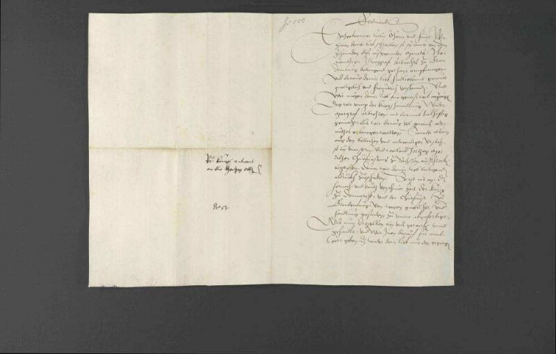 Pfalzgraf Ottheinrich benachrichtigt Herzog Christoph von Württemberg über die Verhandlungen zwischen Kaiser Ferdinand I. und Markgraf Albrecht II. Alcibiades von Brandenburg-Kulmbach.