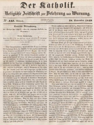 565-567 Kritische Beleuchtung der Hirscher'schen Schrift: "über die kirchlichen Zustände der Gegenwart"