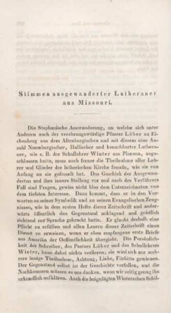 110-134 Stimmen ausgewanderter Lutheraner aus Missouri
