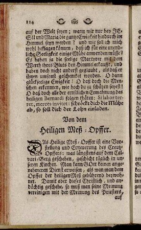 Von dem Heiligen Meß-Opffer.