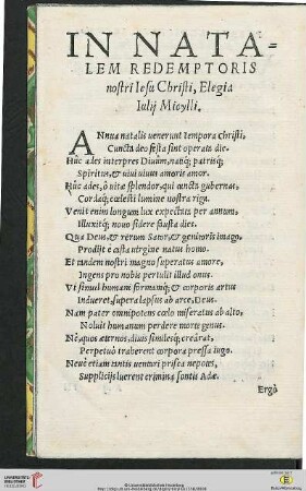 In nata-lem redemptoris nostri Iesu Christi, Elegia Iulij Micylli