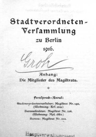 1916: Stadtverordnetenversammlung der Stadt Berlin