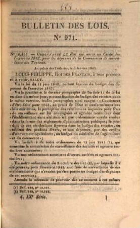 Bulletin des lois de la République Française. Partie principale. 26. 1843 = No. 971 - 1018