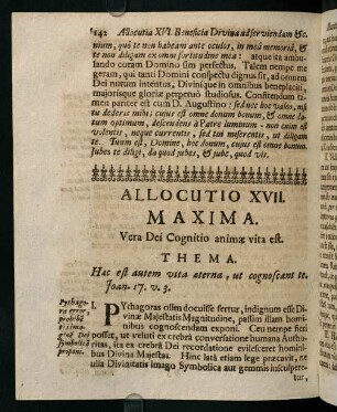 142-150, Allocutio XVII. Maxima. Vera Dei Cognitio animae vita est