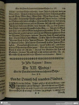 XIII. Predigt, über die Parabol von dem verlohrnen Sohn, Luc. XV.