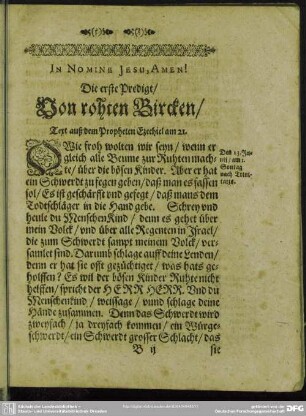 Die erste Predigt, Von rohten Bircken