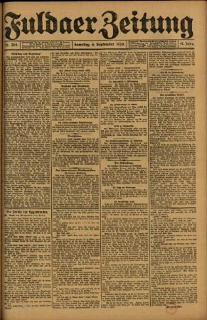 Erste Ausgabe vom Samstag, den 04. September 1920.