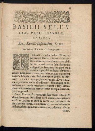 Basilii Seleuciae ... De Sanctis infantibus, Sermo.