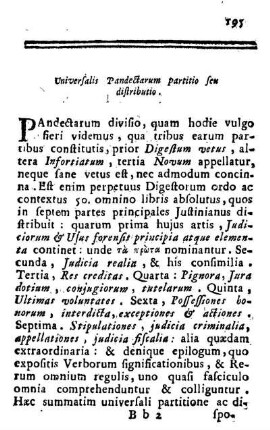 Universalis Pandectarum partitio seu distributio