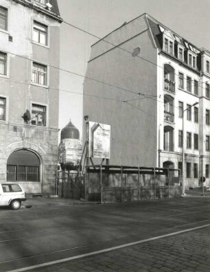 Dresden-Friedrichstadt, Friedrichstraße 16. Baugrundstück. Straßenansicht mit Turm der Yenidze