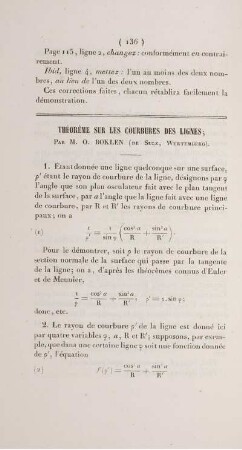 Théorème sur les courbures des lignes.