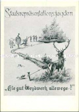 Kritisch-humoristische Zeichnung zum Thema Staatsjagd