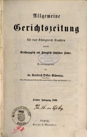 Allgemeine Gerichtszeitung für das Königreich Sachsen. 3, 3. 1859