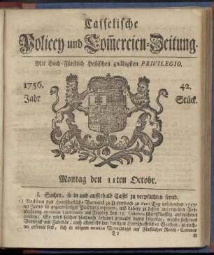 42. Stueck, Montag den 11ten Octobr. 1756