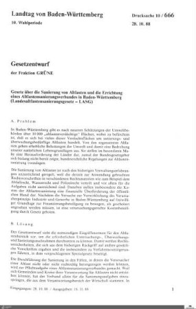 Gesetzentwurf der Grünen: Landesaltlastensanierungsgesetz