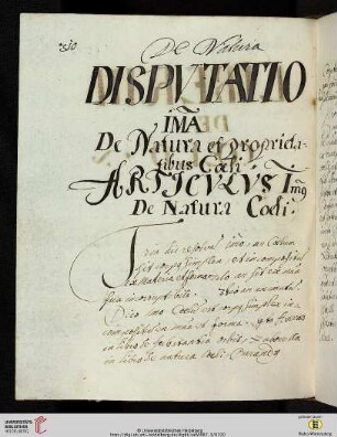 Disputatio 1ma De Natura et proprietatibus Cœli