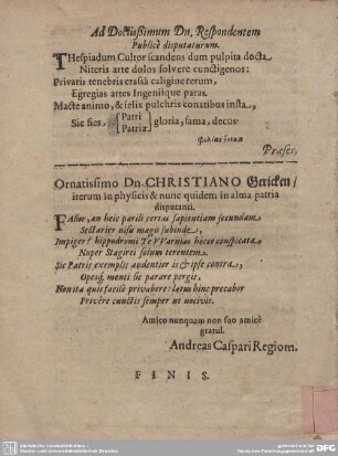 Ornatissimo Dn. CHRISTIANO Gericken/iterum in physicis & nunc quidem in alma patria disputanti.
