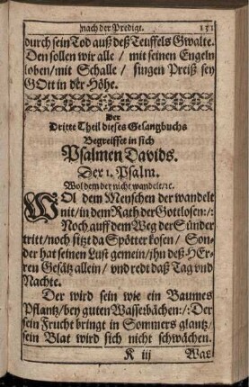 Der Dritte Theil dieses Gesangbuchs Begreiffet in sich Psalmen Davids