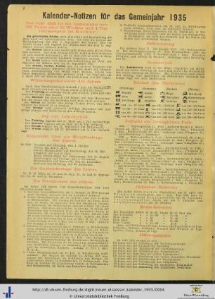 Kalender-Notizen für das Gemeinjahr 1935.