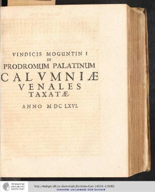 Vindicis Moguntin I in Prodromum palatinum calvmniæ venales taxatæ.