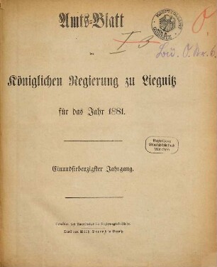 Amts-Blatt der Preußischen Regierung zu Liegnitz. 1881 = Jg. 71