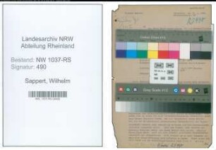 Entnazifizierung Wilhelm Sappert , geb. 24.09.1892 (Reg.Inspektor)