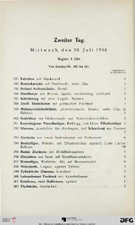 Zweiter Tag. Mittwoch, den 20. Juli 1938. Beginn 3 Uhr (Nr. 283-561)