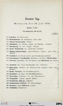 Zweiter Tag. Mittwoch, den 20. Juli 1938. Beginn 3 Uhr (Nr. 283-561)